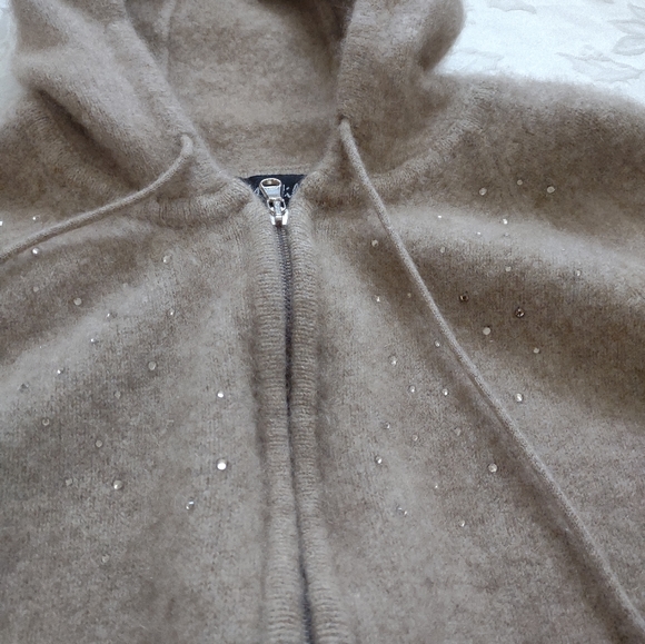 M. Miller luxury cashmere Made in Nepal crystals cardigan hoodie front zipper - Picture 4 of 12
